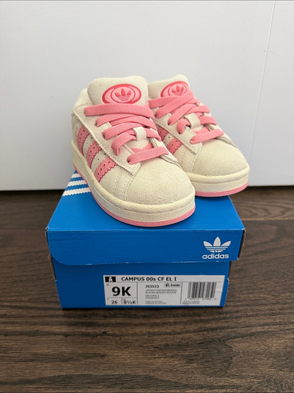 adidas Kids Cream and Pink Campus Low-Top Sneakers